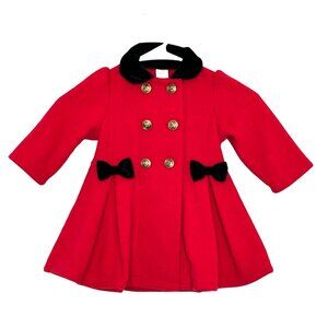 Girls Good Lad Red Double Breasted Bow Coat with Gold Buttons Velvet Collar